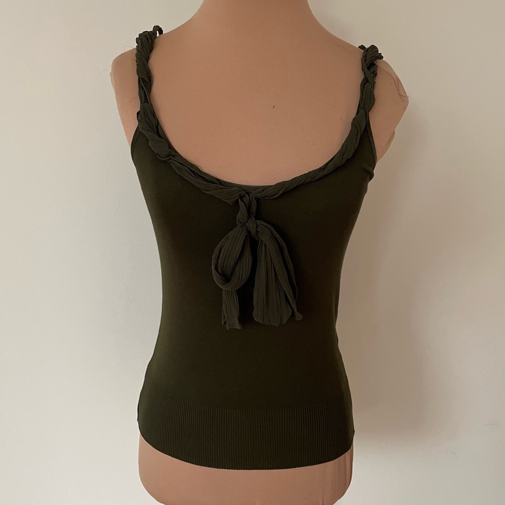 Ralph Lauren Black Label Mercerized Cotton Chiffon Trim Green Tank Top Size XS